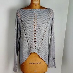 Lt Blue Hi Low Loose Knit Sweater Boatneck…